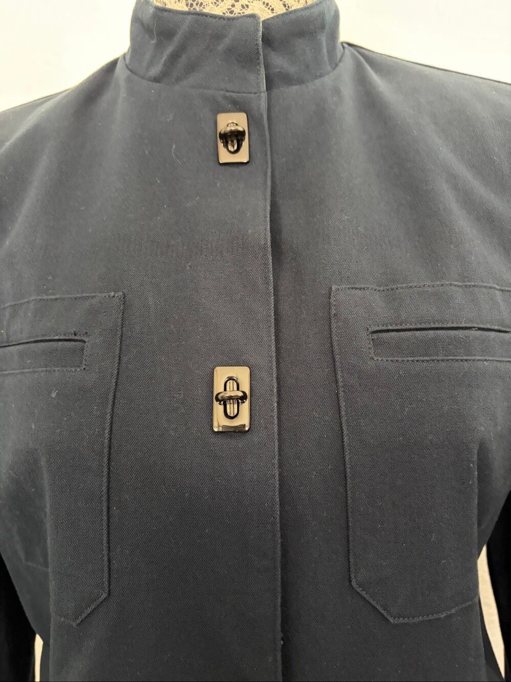 Lauren Ralph Lauren Navy Military Equestrian Jacket Leather Trim Size 10 - Picture 7 of 12
